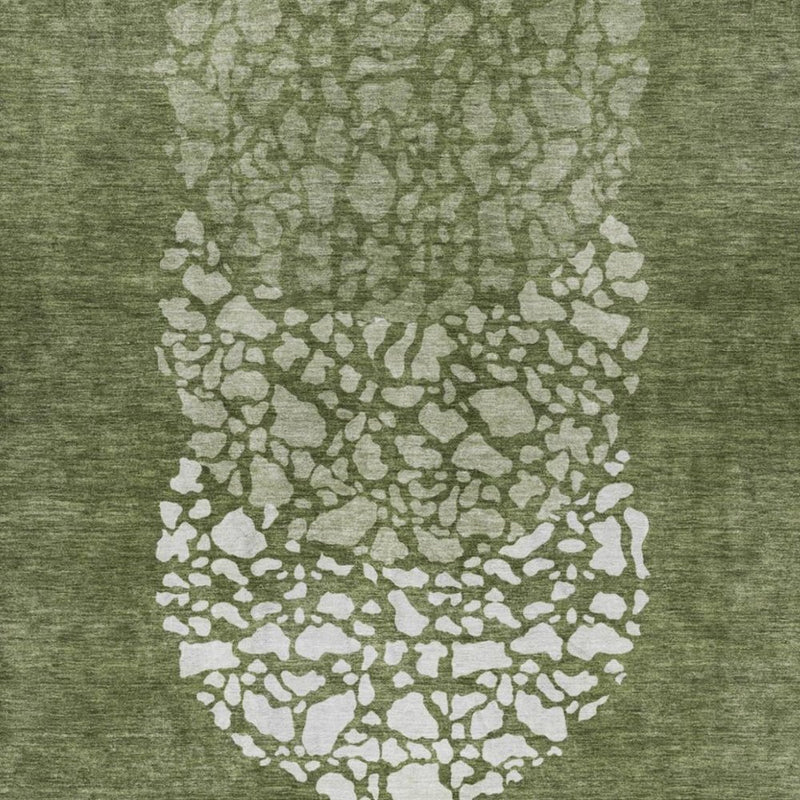 3' X 5' Olive Green And Green Abstract Shag Washable Area Rug With UV Protection