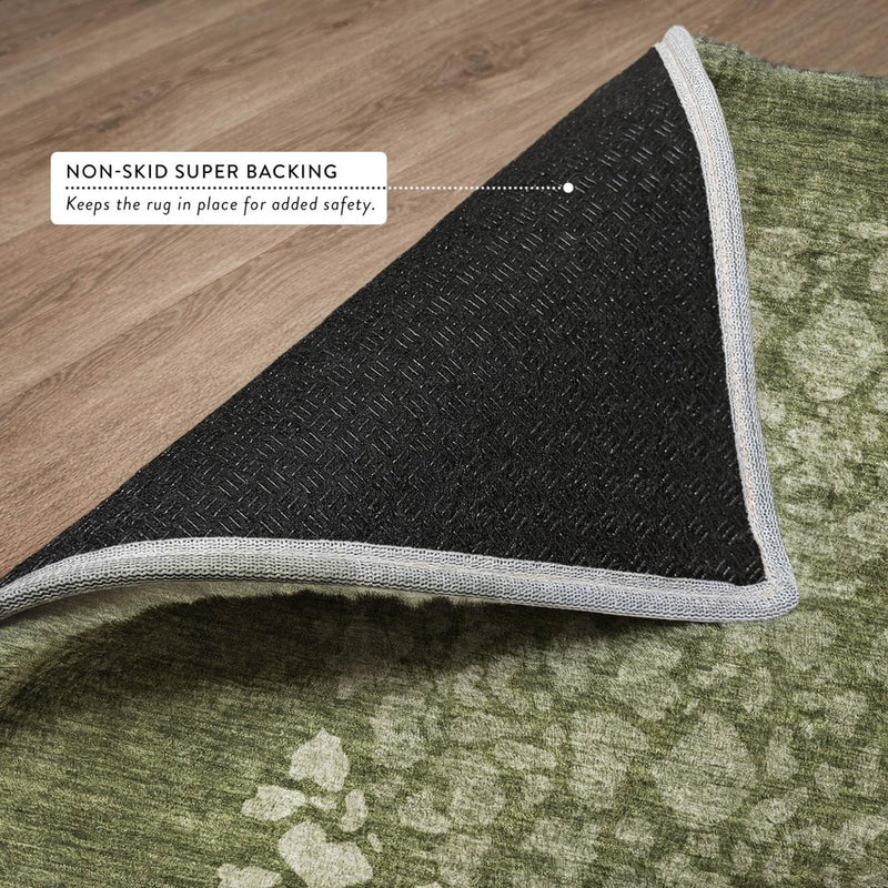 3' X 5' Olive Green And Green Abstract Shag Washable Area Rug With UV Protection