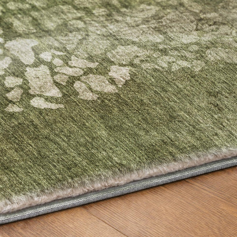 3' X 5' Olive Green And Green Abstract Shag Washable Area Rug With UV Protection