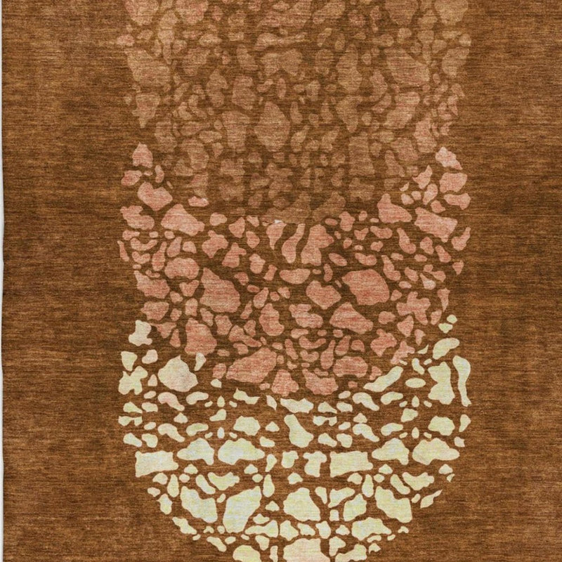 3' X 5' Orange And Terra Cotta Abstract Shag Washable Area Rug With UV Protection