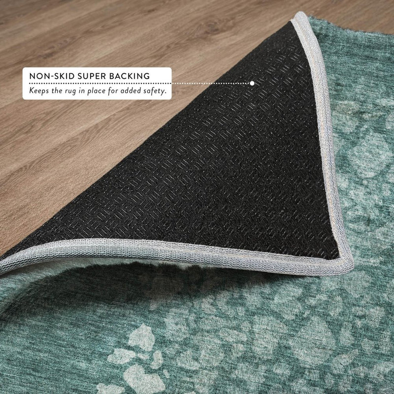 8' Teal And Aqua Abstract Shag Washable Round Rug With UV Protection