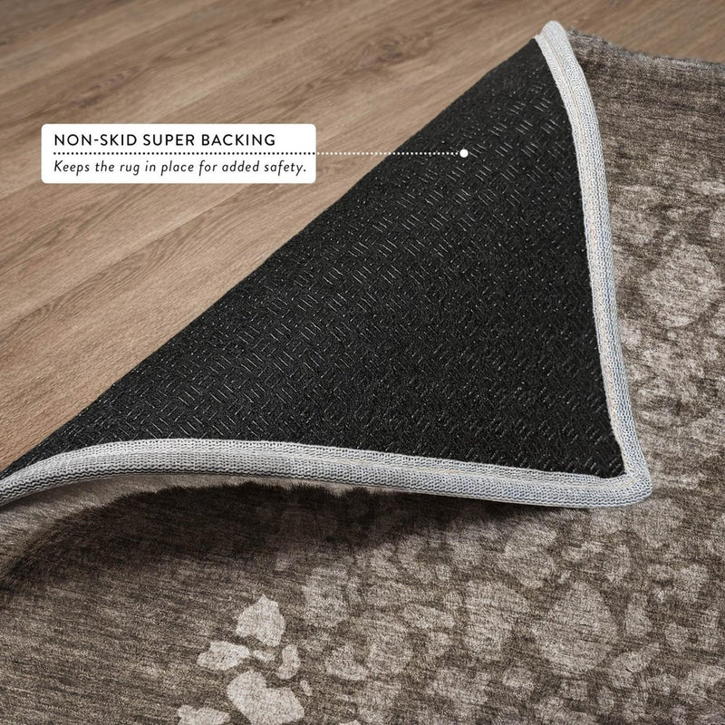 8' Taupe And Brown Abstract Shag Washable Round Rug With UV Protection