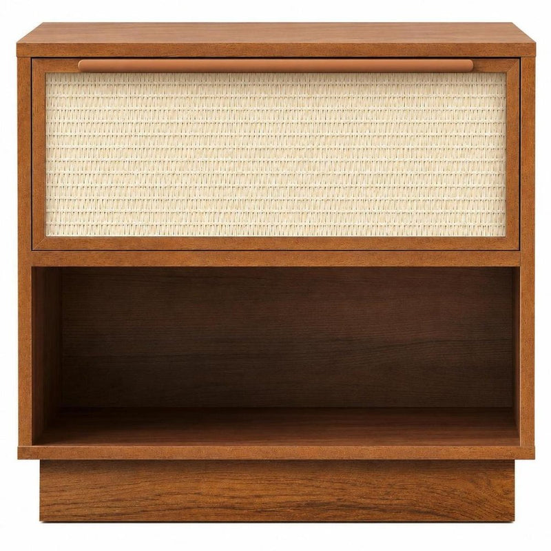 22" Walnut Wood Woven Texture One Drawer Nightstand