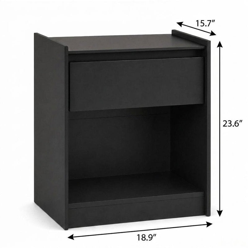 24" Black Wood One Drawer Nightstand
