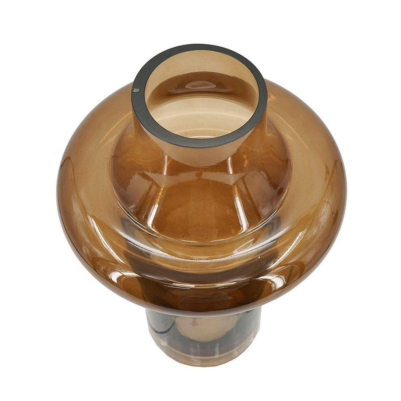 11" Amber And Brown Glass Cylinder Table Vase With Sculptural Details