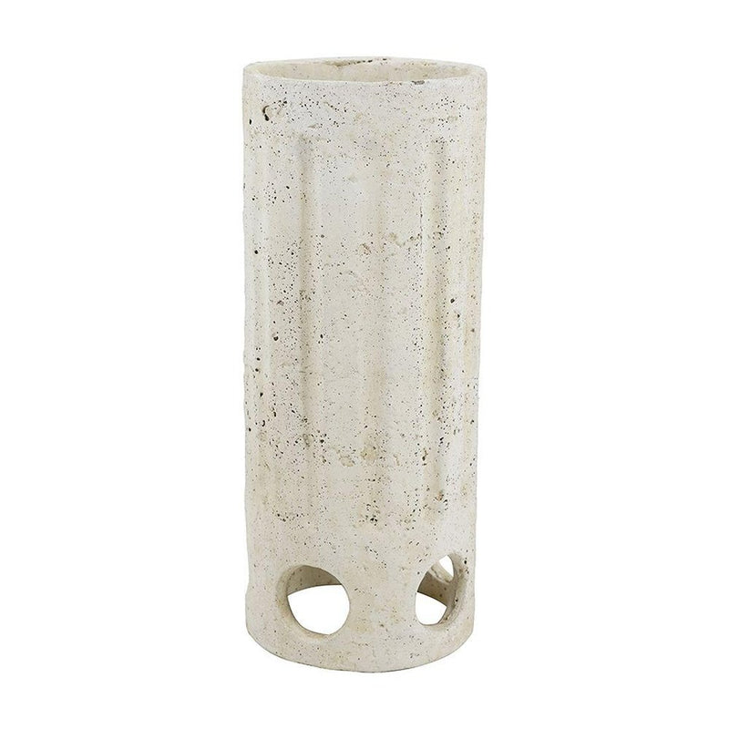 10" Cream Ribbed Concrete Cylinder Table Vase