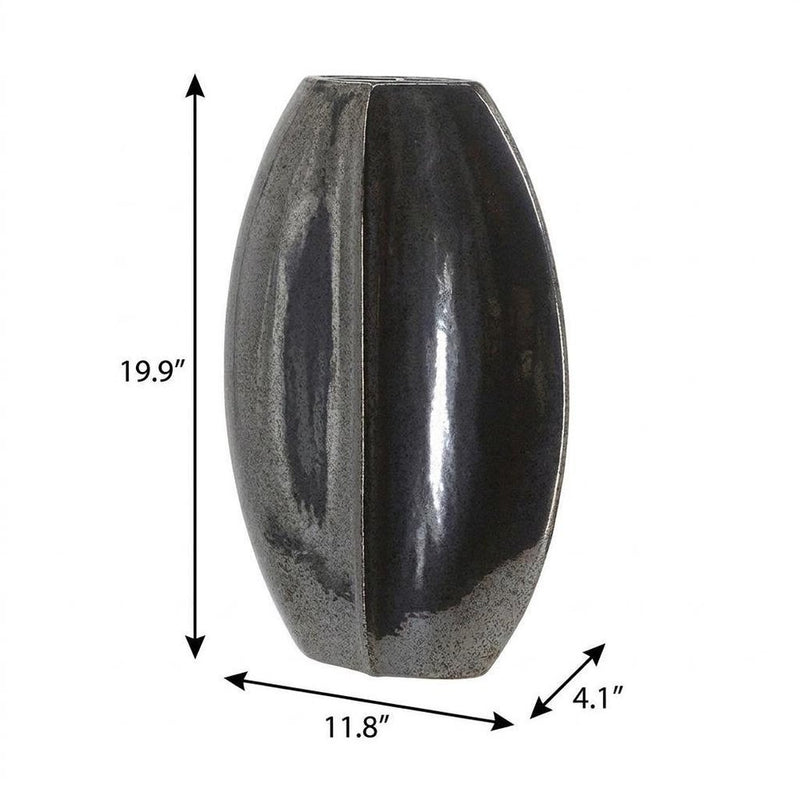 20" Black Ceramic Oval Table Vase