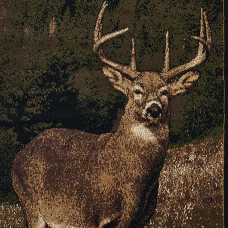 5' X 8' Cream Black And Green Deer Area Rug