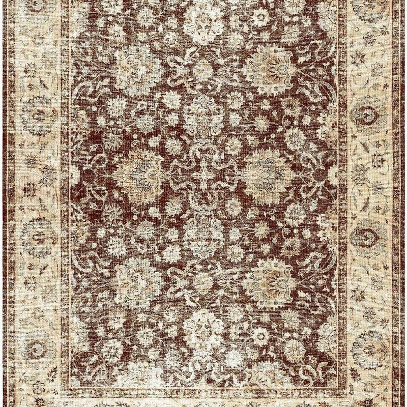 2' X 3' Black And Cream Floral Distressed Washable Area Rug