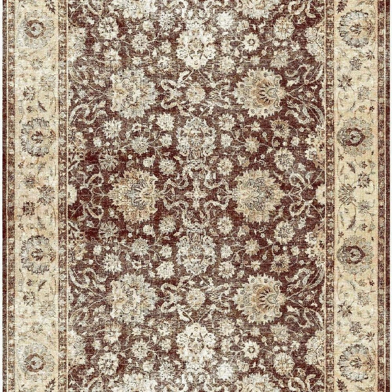 2' X 3' Black And Cream Floral Distressed Washable Area Rug