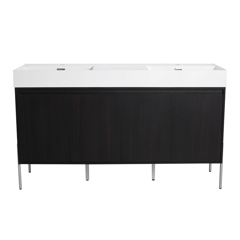 Freestanding Bathroom Vanity With Resin Sink And Storage Cabinet