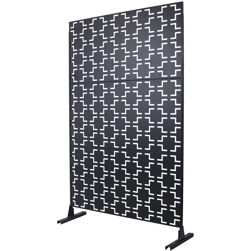 Outdoor / Indoor Privacy Screen Metal Privacy Screen, Freestanding Decorative Privacy Screen For Deck Balcony Patio - Black