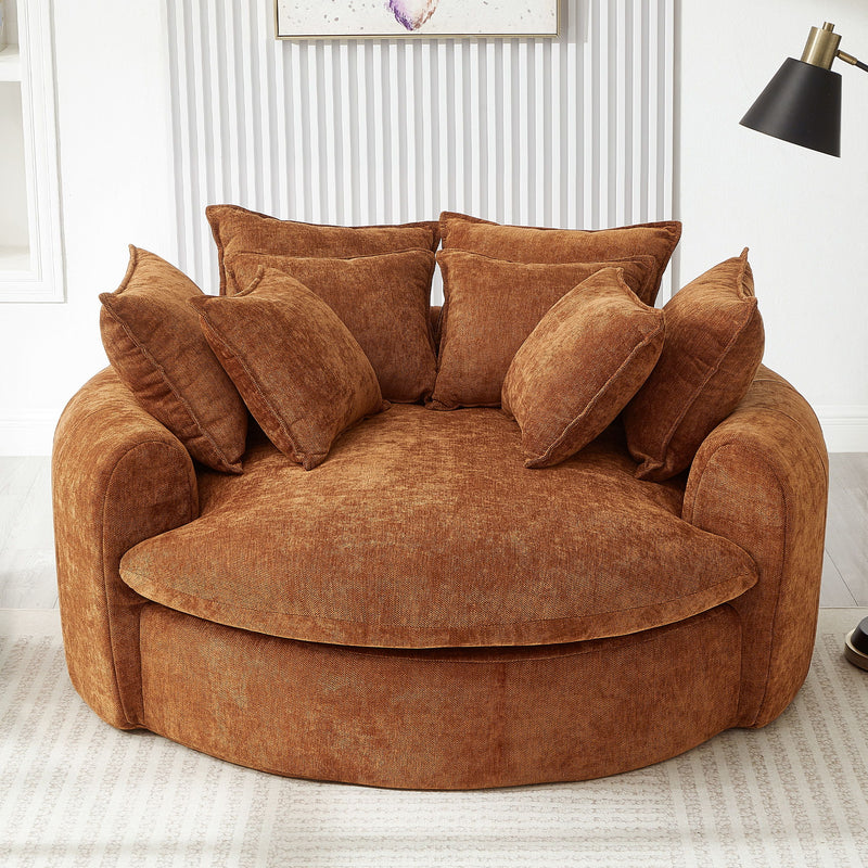 Modern Round Chaise Sofa With 8 Throw Pillows