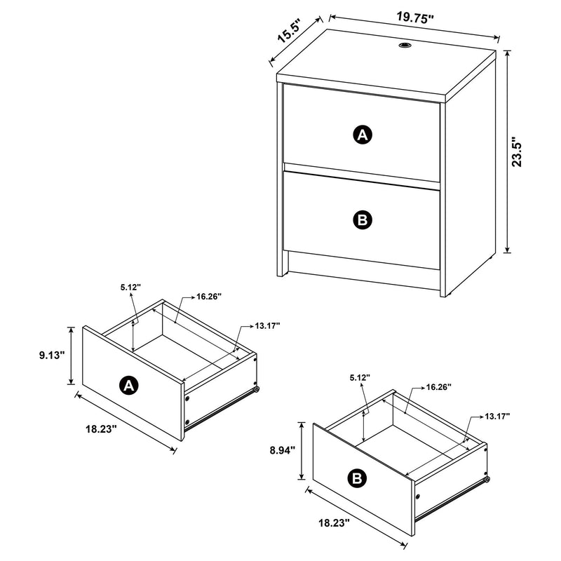 Geary - 2 Drawer Nightstand With LED Lights And USB Charging Ports