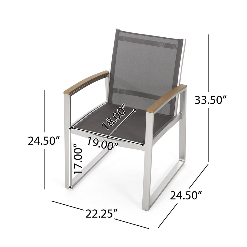 Poetic - Outdoor Dining Chair With Faux Wood Arms And Aluminum Frame (Set of 2) - Gray