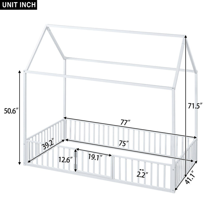 Metal House Bed With Fence And Door