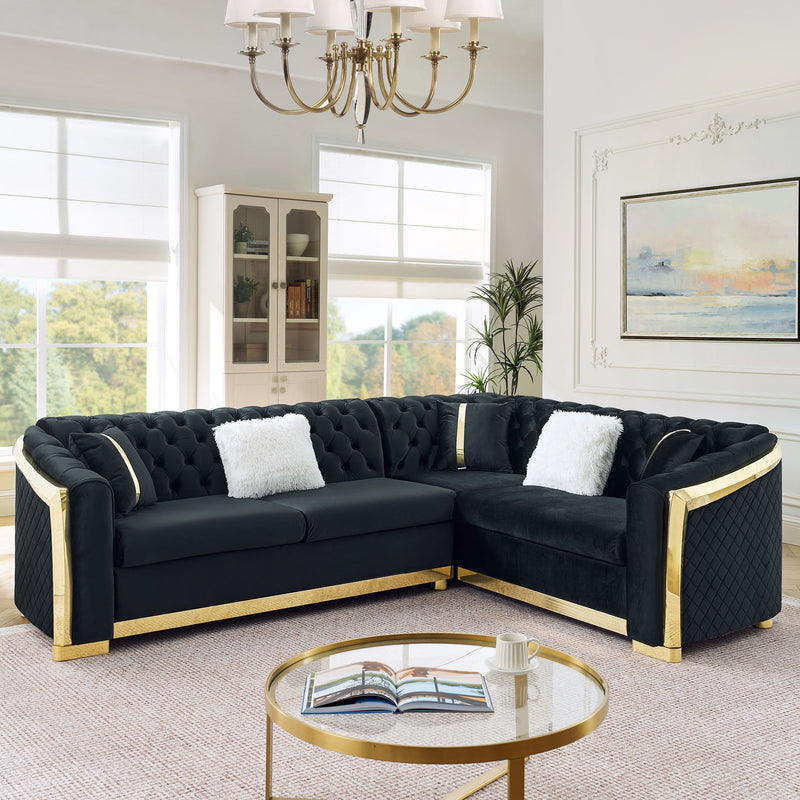 L Shaped Chesterfield Sectional Sofa With Stainless Steel Accents