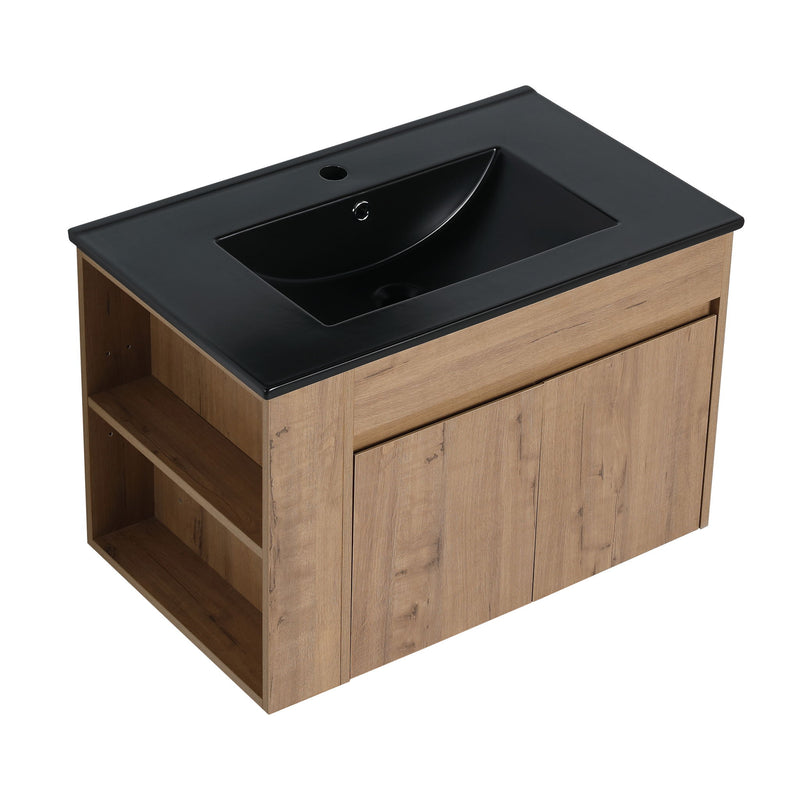 Wall Mounted Bathroom Vanity With Basin And Adjustable Open Shelf