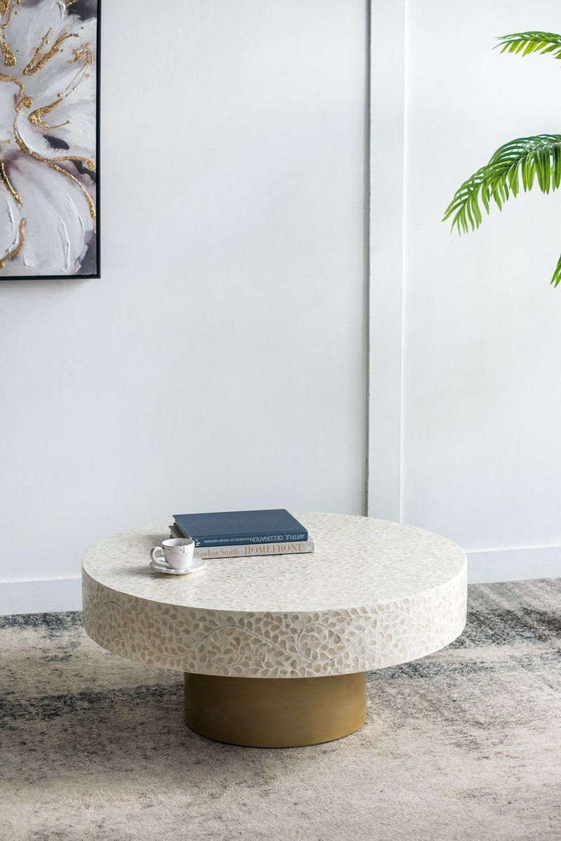 Unique Capiz Coffee Table & Pedestal Base