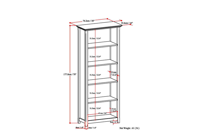 Amherst - 5 Shelf Bookcase, Handcrafted