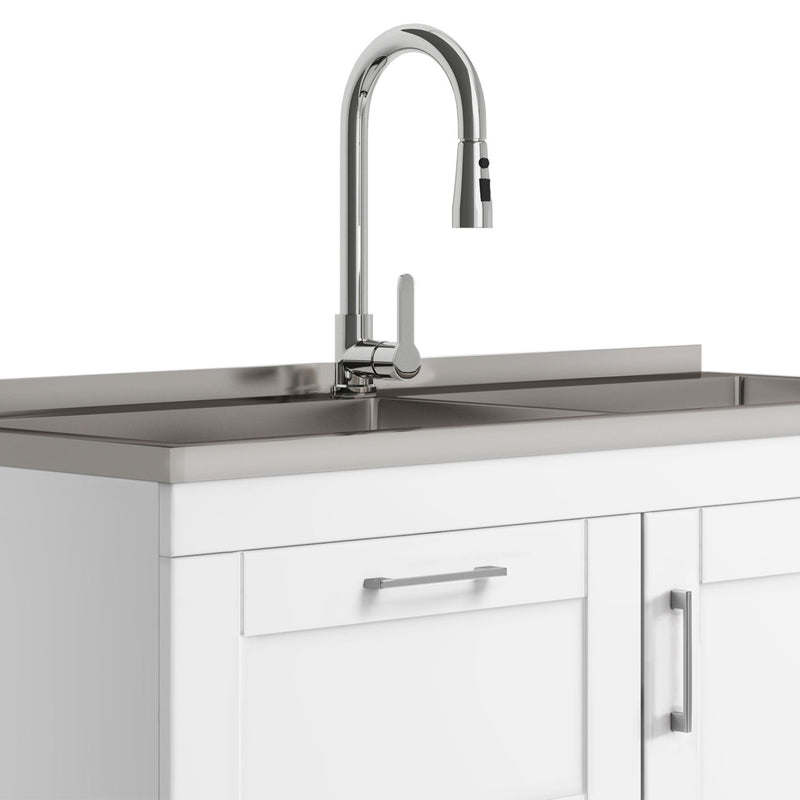 Shaker - Modern Wide Laundry Cabinet With Faucet And Sink - White