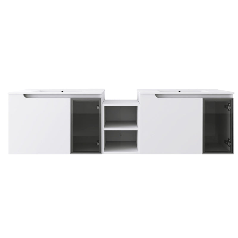 Wall Mounted Bathroom Vanity With Sink, Soft Close Doors, Cabinet & Half Door