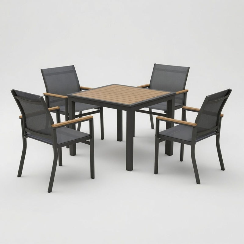 Gray Aluminum Patio Dining Set With Textilene Chairs, 5 Piece All Weather Outdoor Table And Chair Set For Patio, Porch, Garden