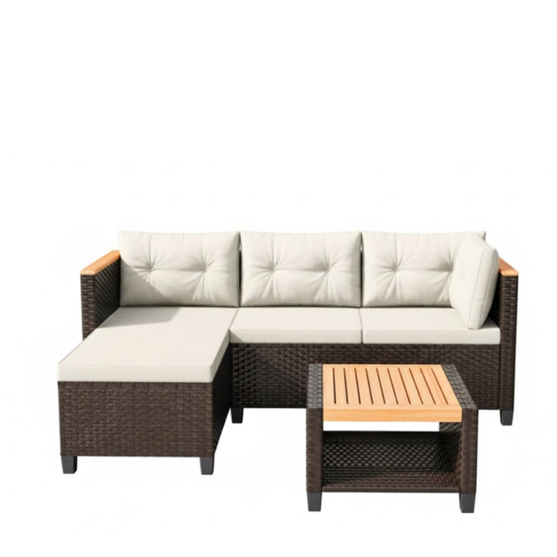 L-Shaped Patio Set With Cushions And Storage Table