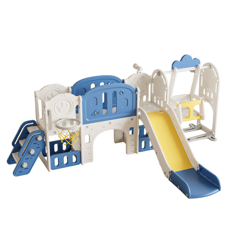 Oddler Slide Kids Slide For Toddlers, Playground With Basketball Hoop, Extra Long Aisle, Strong Swing - Blue / Yellow