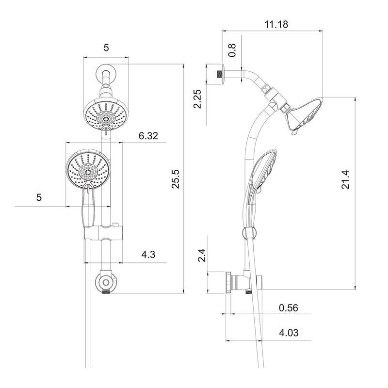 Dual Shower Head With Adjustable Slide Bar And Multi Function Settings
