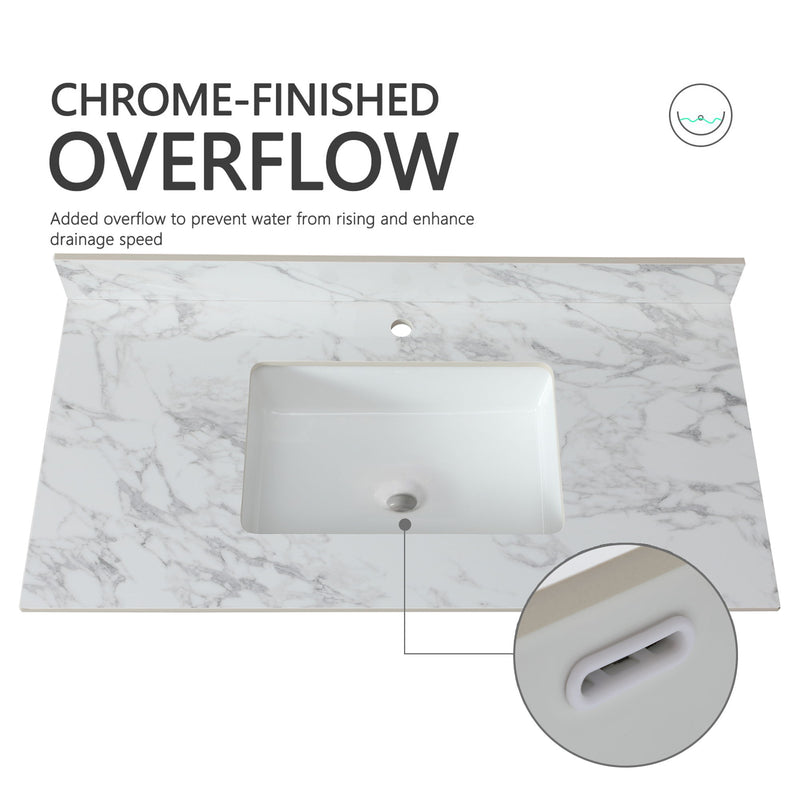 Elegant Bathroom Vanity Top With Rectangular Ceramic Sink And Backsplash