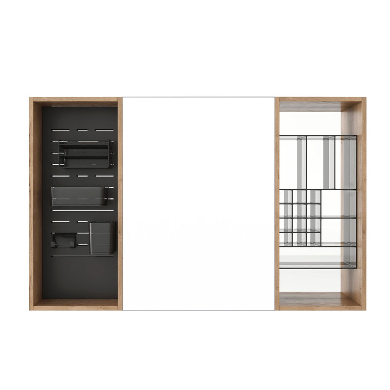 Wall Mounted Bathroom Mirror Cabinet With Storage - Imitative Oak