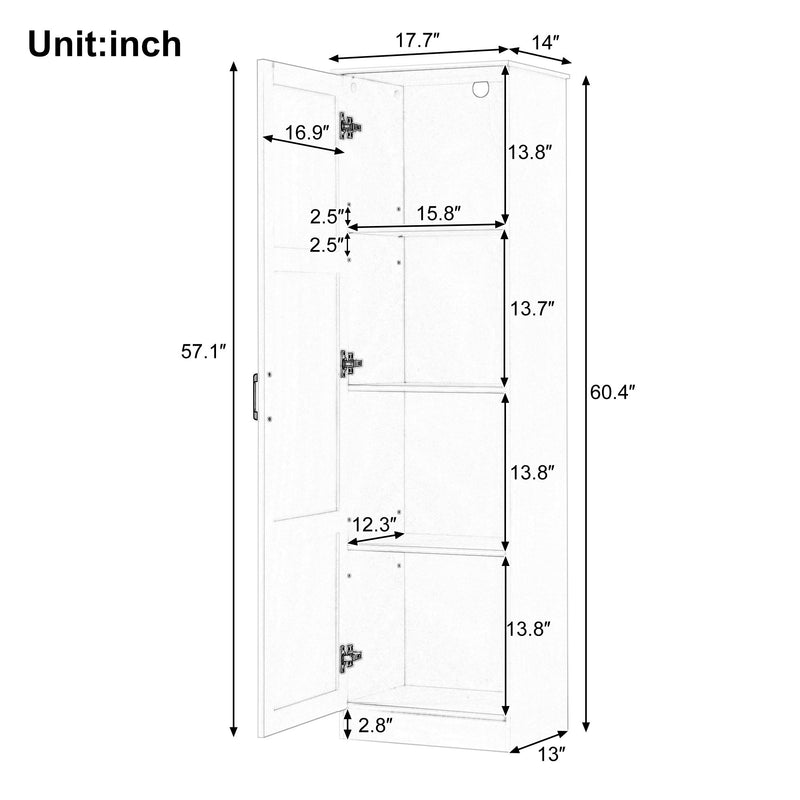 Storage Cabinet With 1 Door And Adjustable Shelf, Rectangle Shape - White