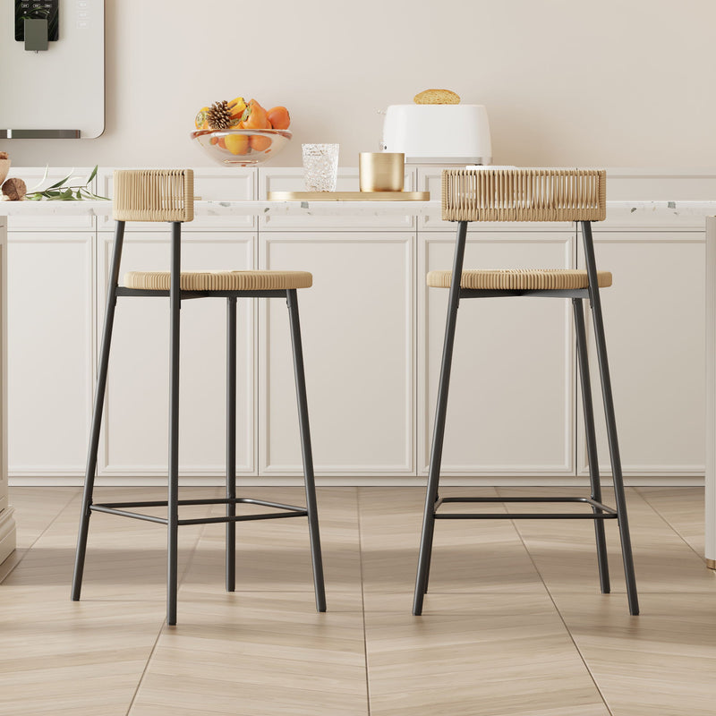 Boho Style Handwoven Paper Rope Counter Stools (Set of 2)