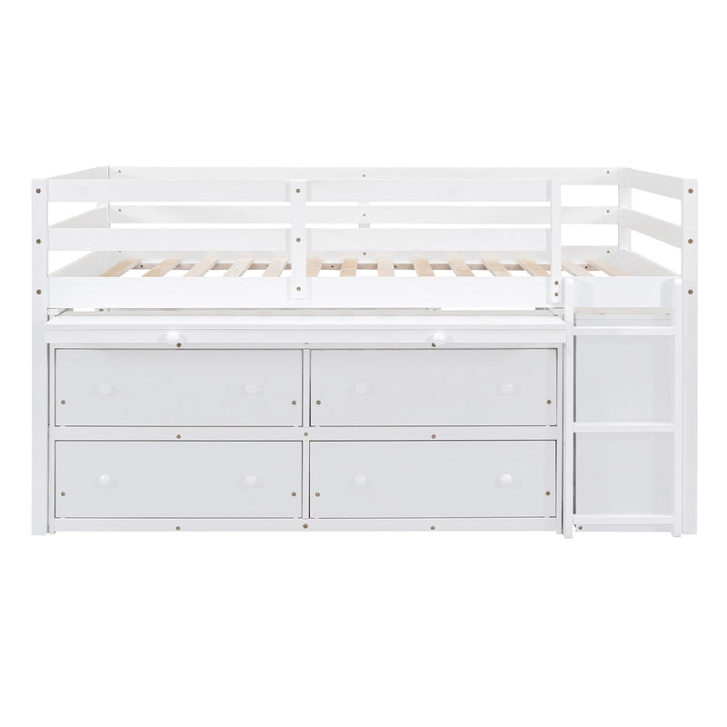 Loft Bed With Retractable Writing Desk And 4 Drawers, With Lateral Portable Desk And Shelves