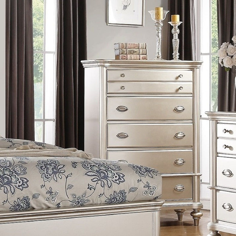 Bedroom Furniture Chest Of Drawers, 5 Drawer Storage - Champagne / Silver / Gray