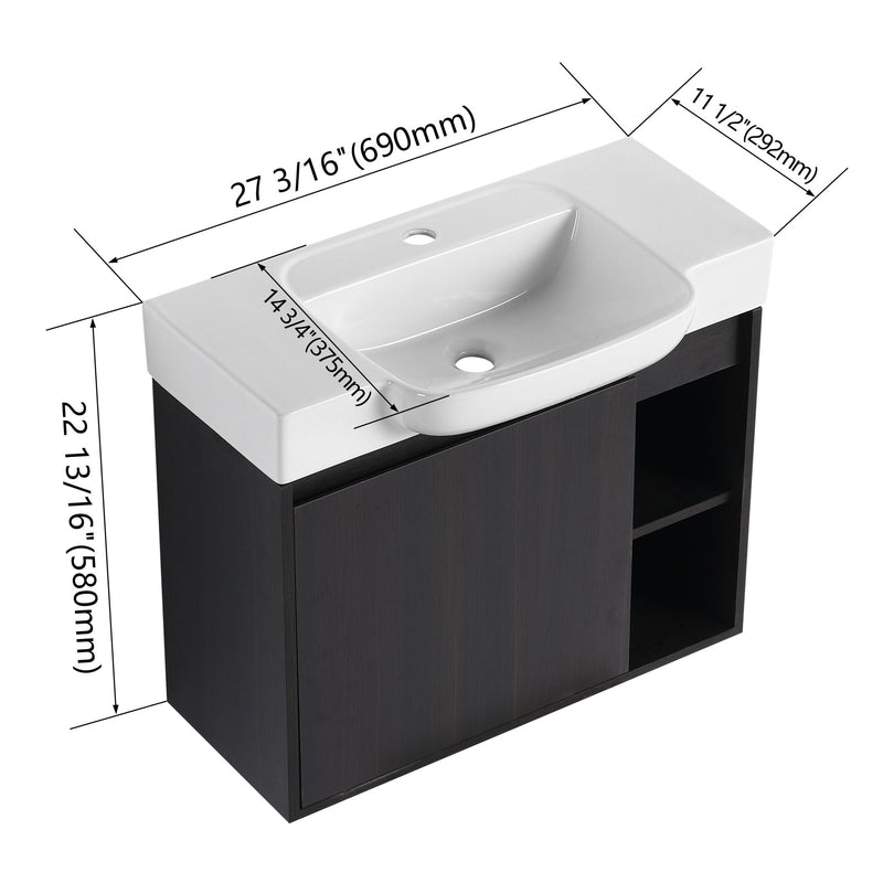 Wall Mounted Bathroom Vanity With Sink, Soft Close Door