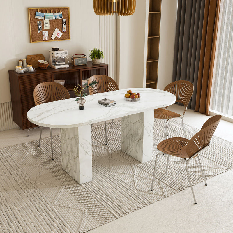 Oval Dining Table With Wood Strip Base