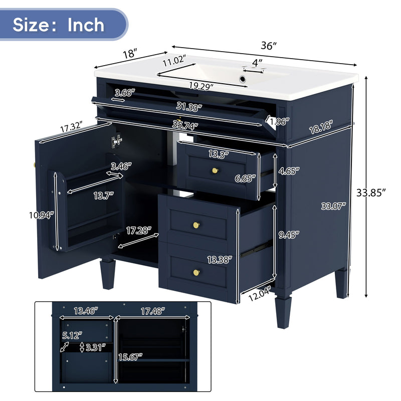 Bathroom Vanity With Sink, Rectangular Storage Cabinet & 2 Drawers And Tip Out Drawer